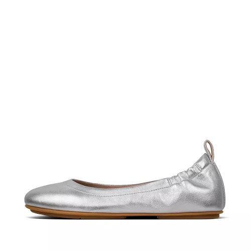 Fitflop ALLEGRO Soft Leather Women's Ballet Flats Silver | ZA-L-9436