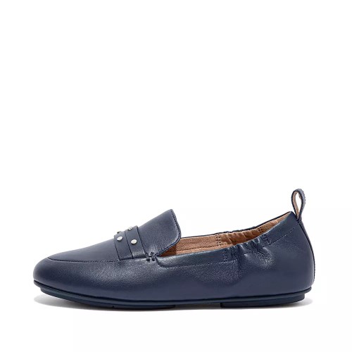 Fitflop ALLEGRO Studded Leather Women's Loafers Navy | ZA-X-2145