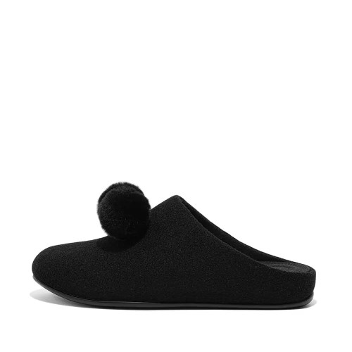 Fitflop CHRISSIE Pom-Pom Felt Women's Slippers Black | ZA-G-3190