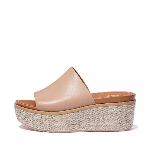 Fitflop ELOISE Espadrille Leather Wedge Women's Slides Beige | ZA-G-2913