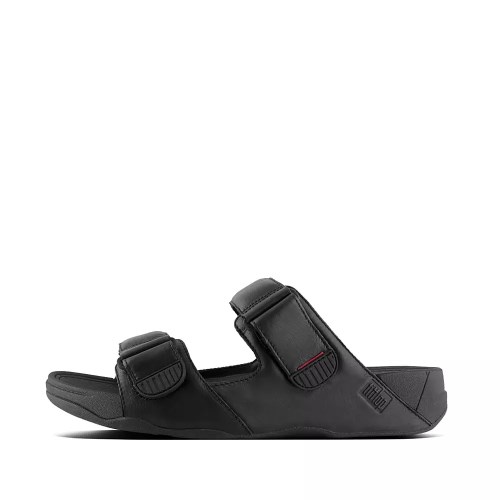 Fitflop GOGH MOC Adjustable Leather Men's Slides Black | ZA-B-1689