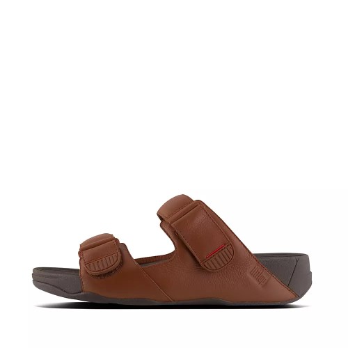 Fitflop GOGH MOC Adjustable Leather Men's Slides Brown | ZA-B-4965