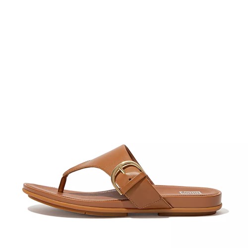 Fitflop GRACIE Buckle Leather Toe-Post Women's Sandals Light Brown | ZA-F-0624