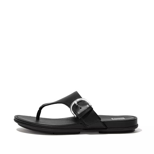 Fitflop GRACIE Buckle Leather Toe-Post Women's Sandals Black | ZA-Q-5307