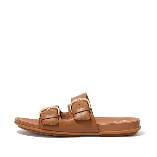 Fitflop GRACIE Buckle Leather Women's Slides Light Brown | ZA-F-1062