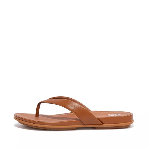 Fitflop GRACIE Leather Women's Flip Flops Brown | ZA-Q-8569