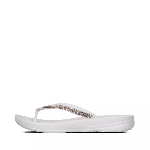 Fitflop IQUSHION Sparkle Ergonomic Women's Flip Flops White | ZA-A-4735