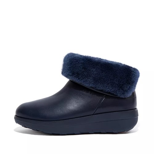 Fitflop MUKLUK SHORTY Waterproof Shearling-Lined Women's Ankle Boots Navy | ZA-E-0285