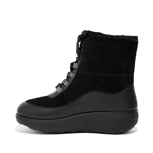 Fitflop MUKLUK Shearling-Lined Laced Women's Ankle Boots Black | ZA-P-2194