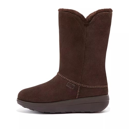 Fitflop MUKLUK Shearling-Lined Suede Women's Calf Boots Chocolate | ZA-G-3260