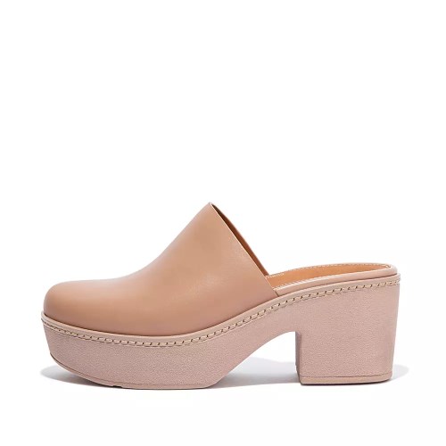 Fitflop PILAR Leather Platforms Women's Mules Beige | ZA-C-9165