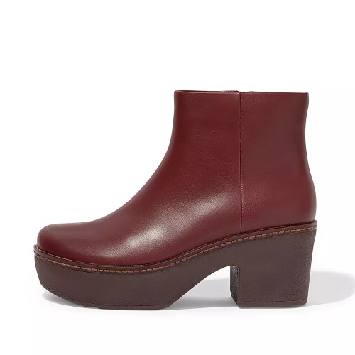 Fitflop PILAR Leather Women's Platform Boots Maroon | ZA-H-7218