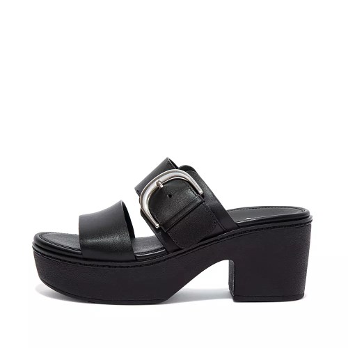 Fitflop PILAR Leather Women's Platform Slides Black | ZA-N-8904