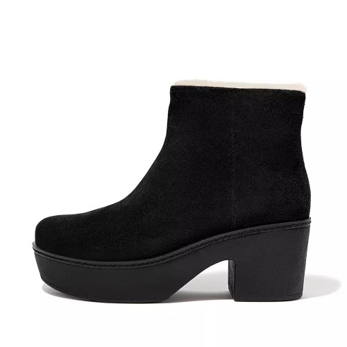 Fitflop PILAR Shearling-Lined Suede Women's Platform Boots Black | ZA-F-5094