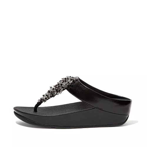 Fitflop RUMBA Beaded Toe-Post Women's Sandals Black | ZA-N-5910