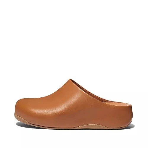 Fitflop SHUV Leather Women's Clogs Light Brown | ZA-S-9438