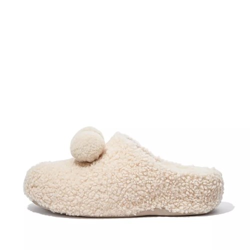 Fitflop SHUV Pom-Pom Shearling Clog Women's Slippers Cream | ZA-W-2410