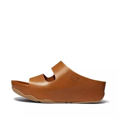 Fitflop SHUV Two-Bar Leather Women's Slides Brown | ZA-I-0493