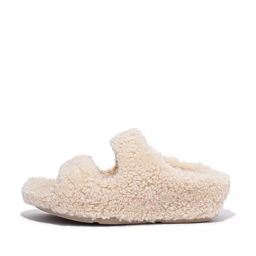 Fitflop SHUV Two-Bar Shearling Women's Slides Cream | ZA-R-6749