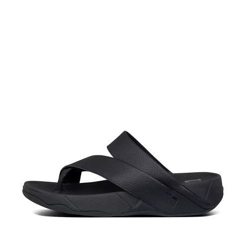 Fitflop SLING Leather Toe-Post Men's Sandals Black | ZA-N-7581