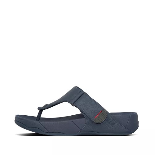 Fitflop TRAKK II Leather Toe-Post Men's Sandals Navy | ZA-H-3254