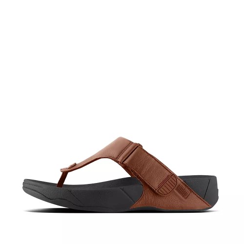 Fitflop TRAKK II Leather Toe-Post Men's Sandals Brown | ZA-O-1853