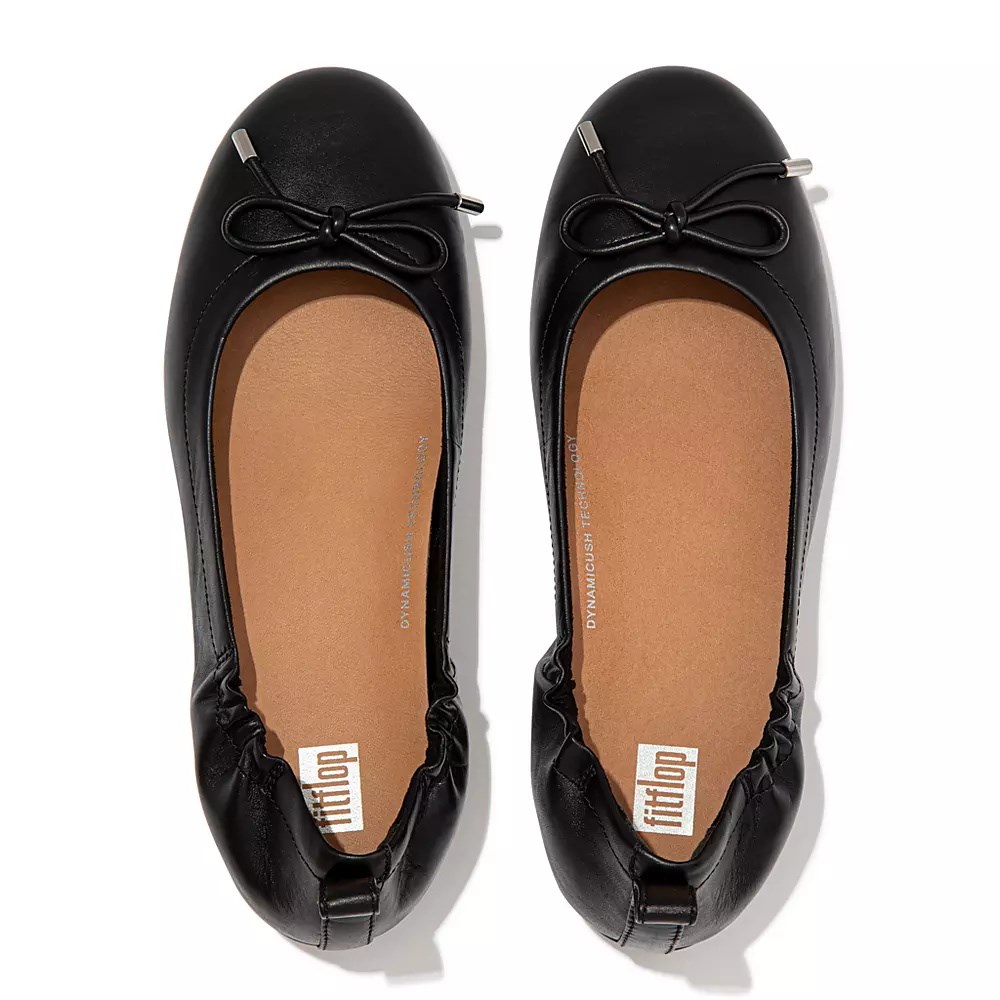 Fitflop ALLEGRO Bow Leather Women's Ballet Flats Black | ZA-B-9743