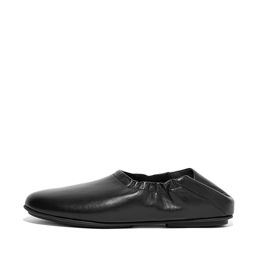 Fitflop ALLEGRO Fold-Down Back Leather Women's Ballet Flats Black | ZA-I-7043