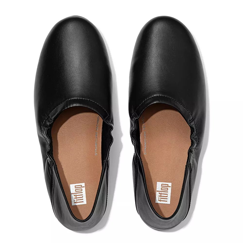 Fitflop ALLEGRO Fold-Down Back Leather Women's Ballet Flats Black | ZA-I-7043