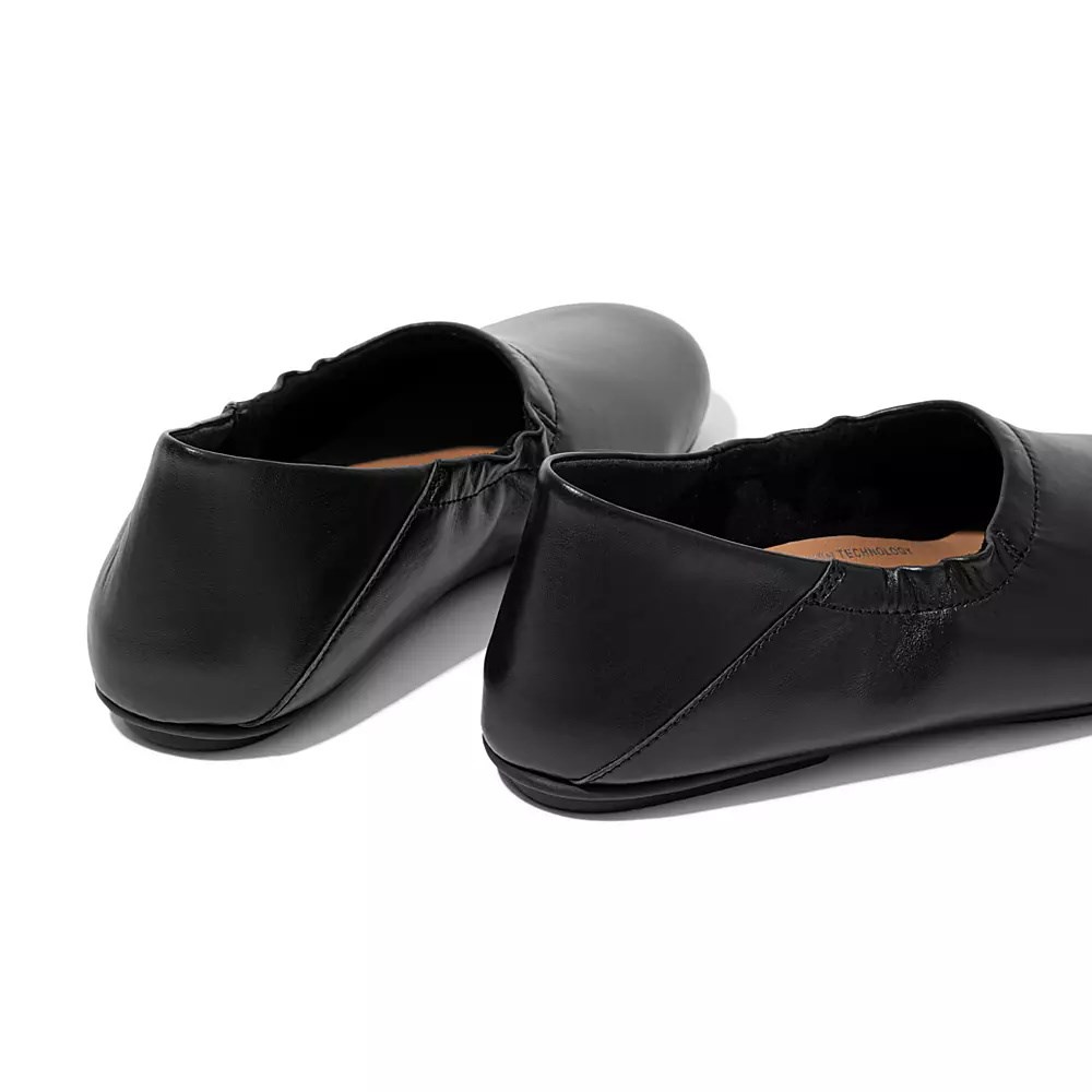 Fitflop ALLEGRO Fold-Down Back Leather Women's Ballet Flats Black | ZA-I-7043