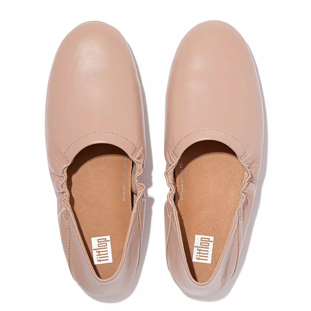 Fitflop ALLEGRO Fold-Down Back Leather Women's Ballet Flats Beige | ZA-Q-5793