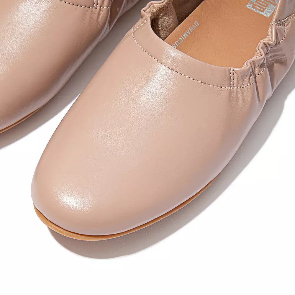 Fitflop ALLEGRO Fold-Down Back Leather Women's Ballet Flats Beige | ZA-Q-5793