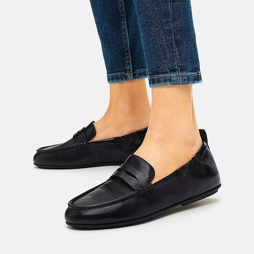 Fitflop ALLEGRO Metallic Leather Penny Women's Loafers Black | ZA-V-8351