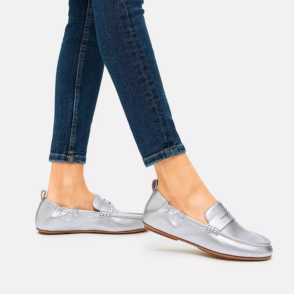 Fitflop ALLEGRO Metallic Leather Penny Women's Loafers Silver | ZA-W-9752