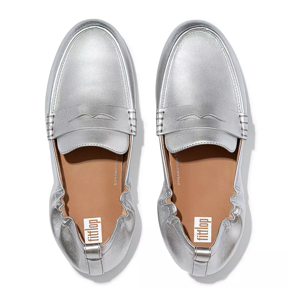 Fitflop ALLEGRO Metallic Leather Penny Women's Loafers Silver | ZA-W-9752