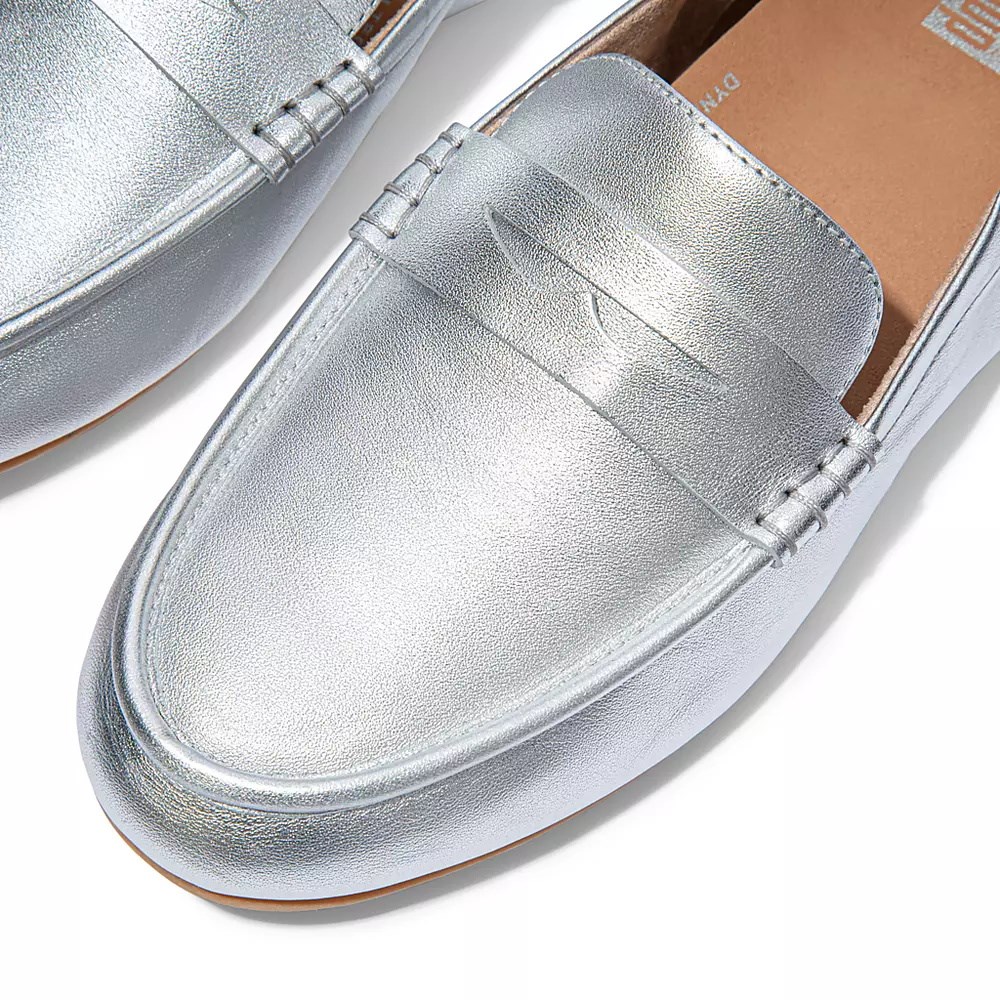 Fitflop ALLEGRO Metallic Leather Penny Women's Loafers Silver | ZA-W-9752