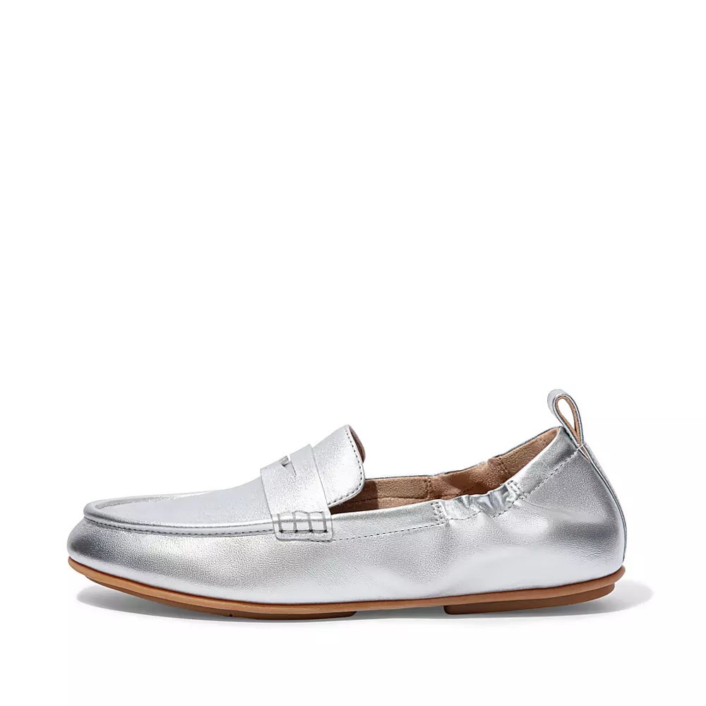 Fitflop ALLEGRO Metallic Leather Penny Women\'s Loafers Silver | ZA-W-9752