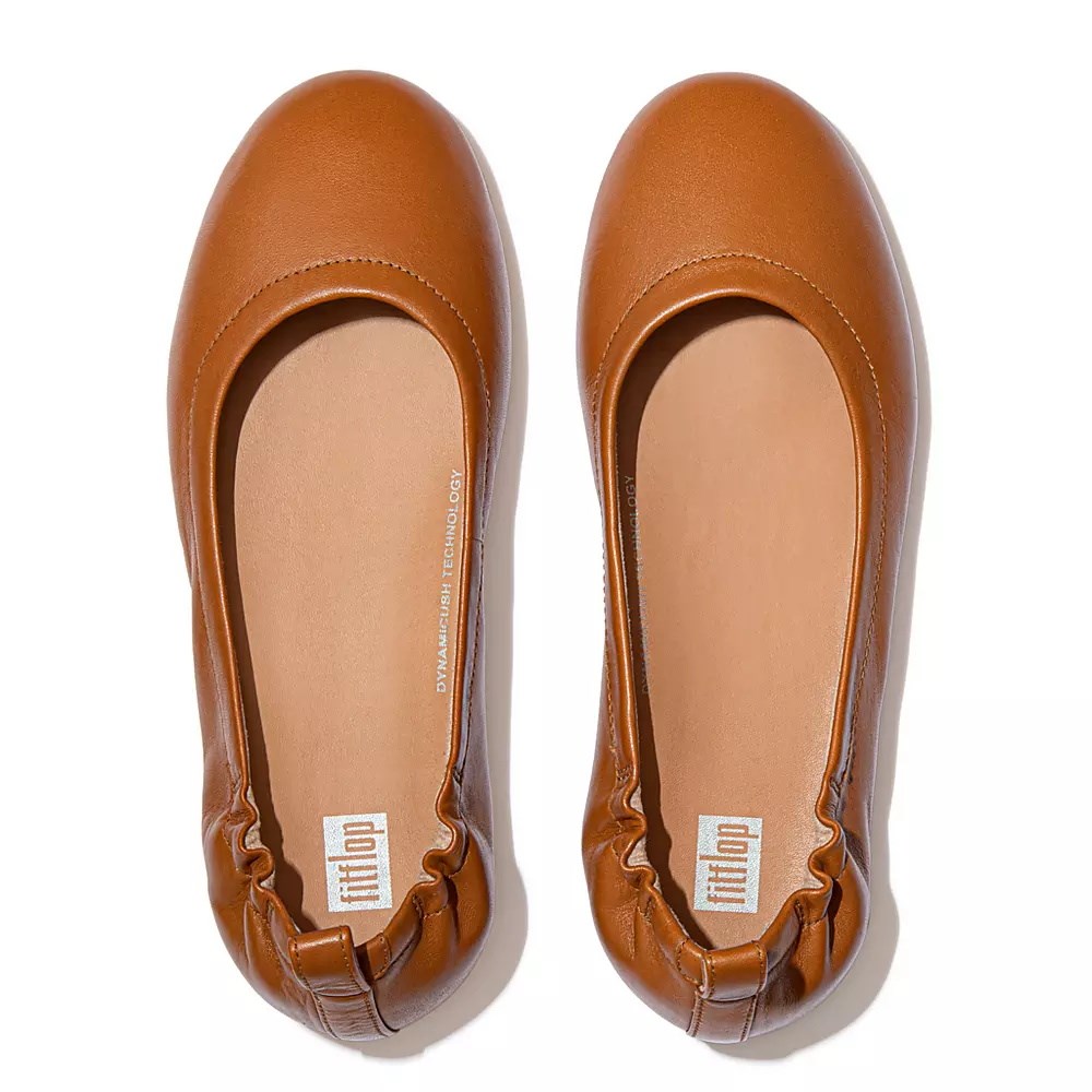 Fitflop ALLEGRO Soft Leather Women's Ballet Flats Light Brown | ZA-B-4619