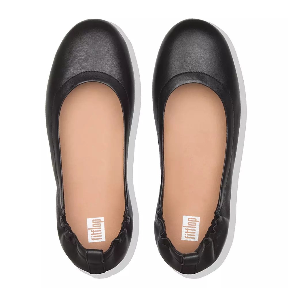 Fitflop ALLEGRO Soft Leather Women's Ballet Flats Black | ZA-I-4376