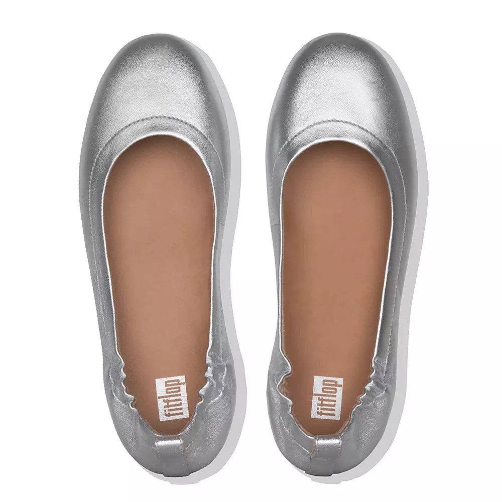 Fitflop ALLEGRO Soft Leather Women's Ballet Flats Silver | ZA-L-9436