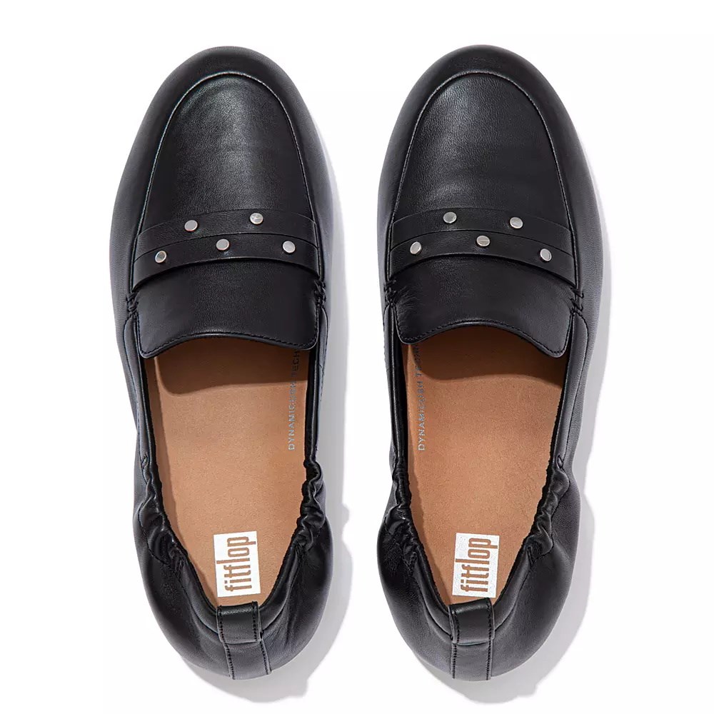 Fitflop ALLEGRO Studded Leather Women's Loafers Black | ZA-D-8312