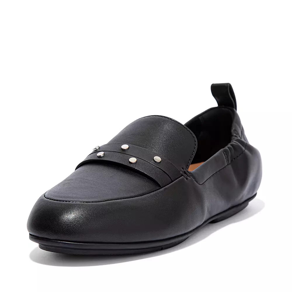 Fitflop ALLEGRO Studded Leather Women's Loafers Black | ZA-D-8312