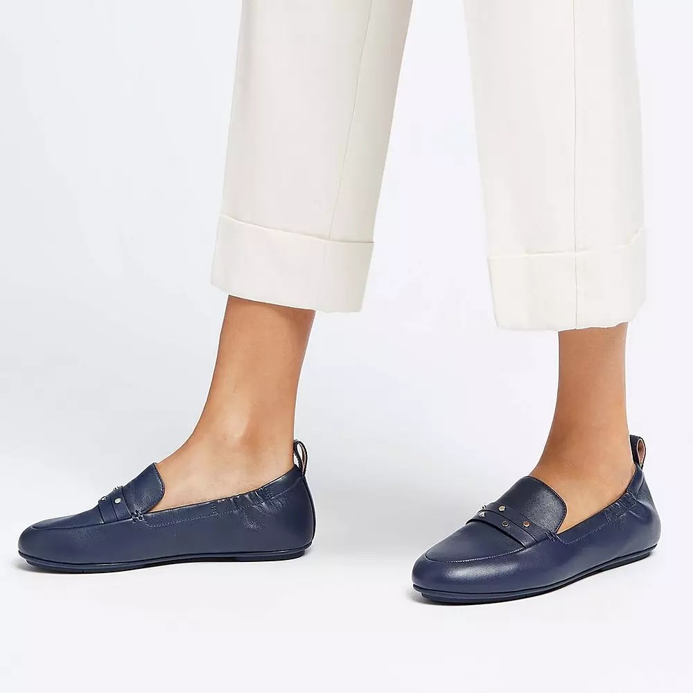 Fitflop ALLEGRO Studded Leather Women's Loafers Navy | ZA-X-2145