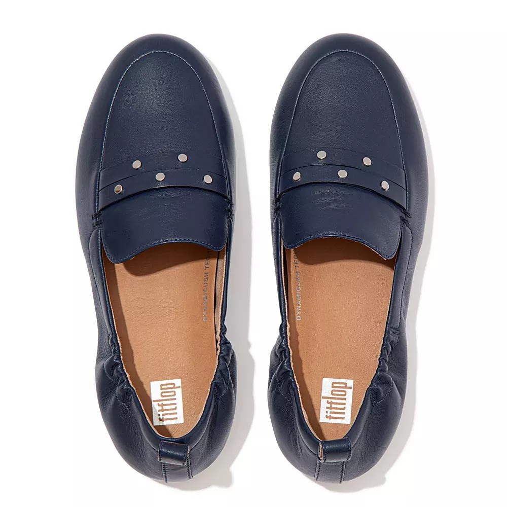 Fitflop ALLEGRO Studded Leather Women's Loafers Navy | ZA-X-2145