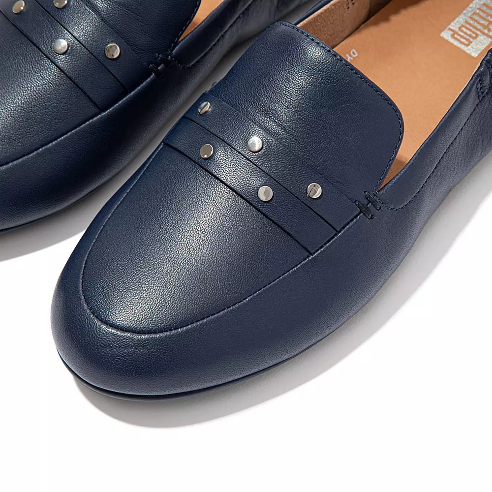 Fitflop ALLEGRO Studded Leather Women's Loafers Navy | ZA-X-2145