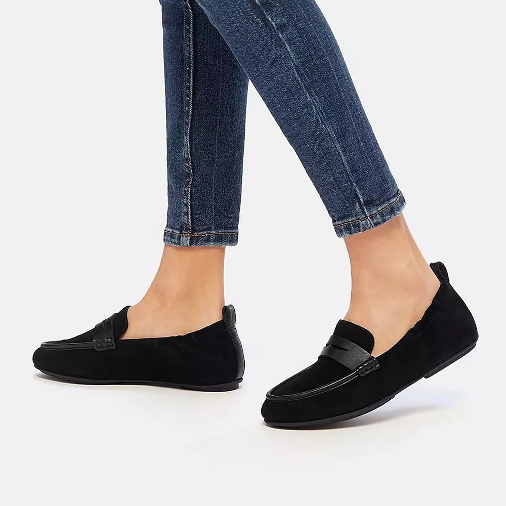 Fitflop ALLEGRO Suede Penny Women's Loafers Black | ZA-G-8620