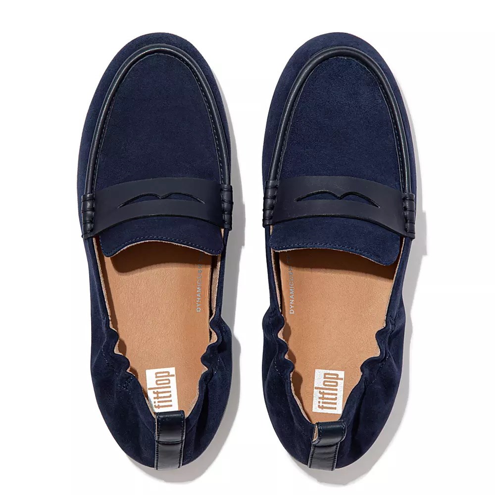 Fitflop ALLEGRO Suede Penny Women's Loafers Navy | ZA-H-3541