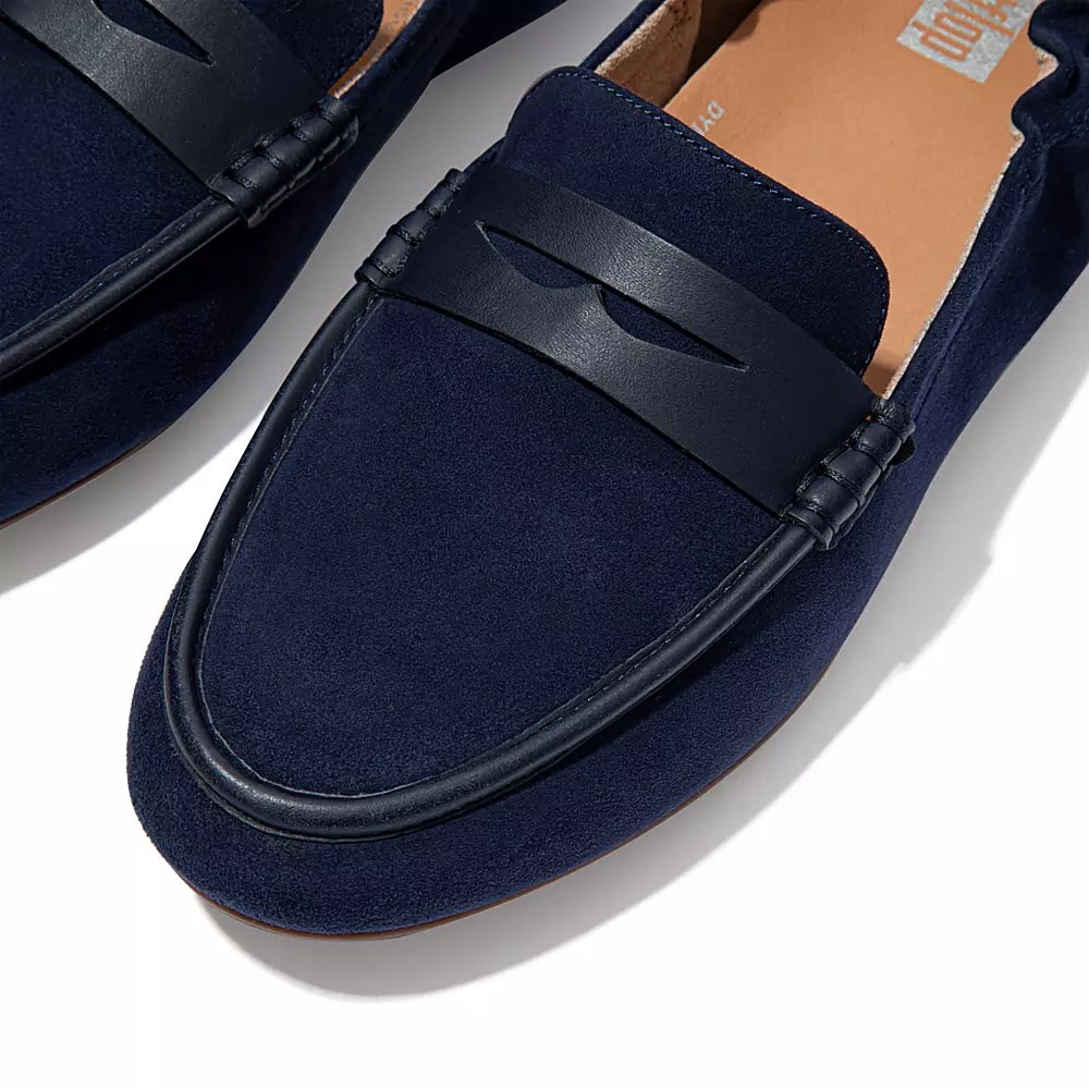 Fitflop ALLEGRO Suede Penny Women's Loafers Navy | ZA-H-3541