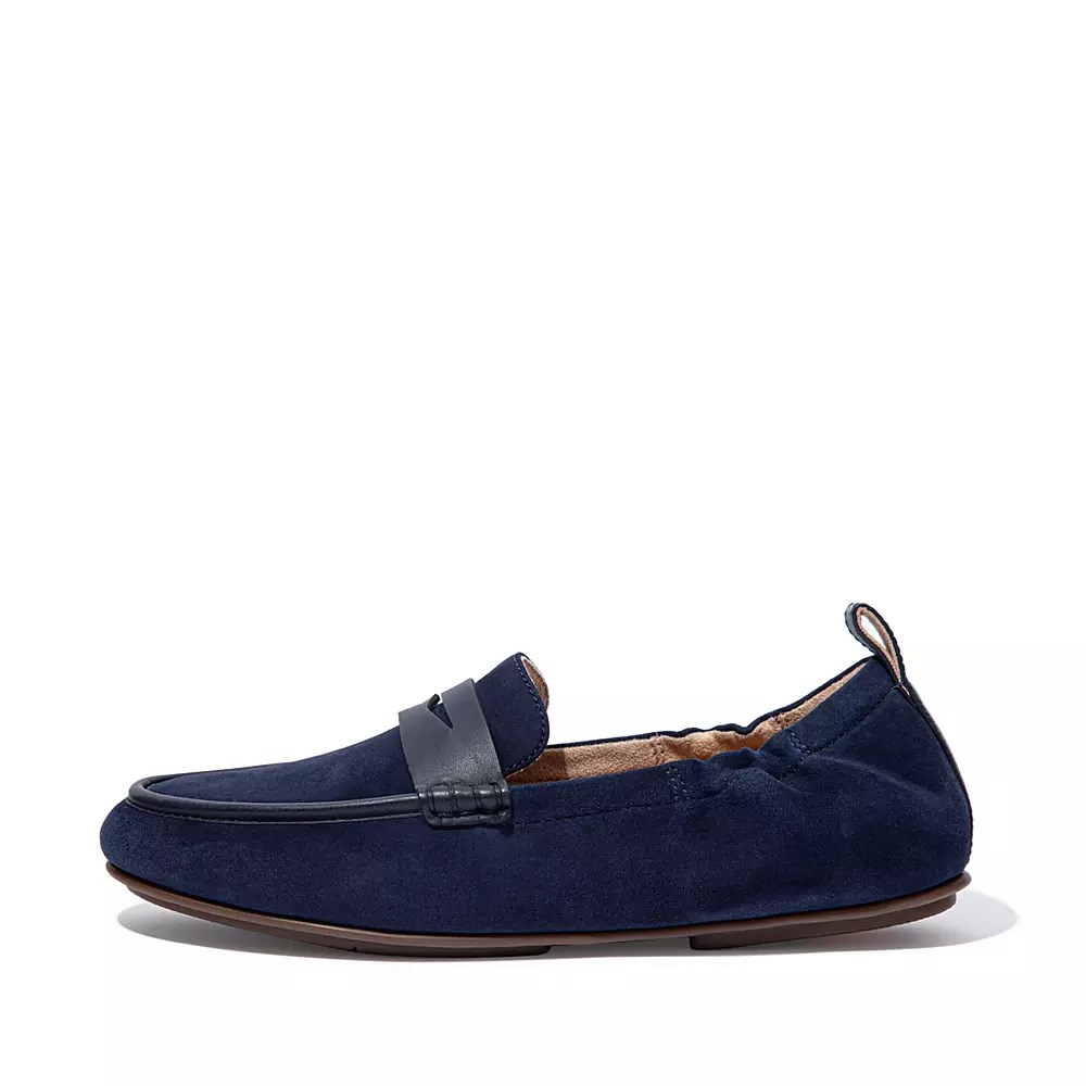 Fitflop ALLEGRO Suede Penny Women\'s Loafers Navy | ZA-H-3541