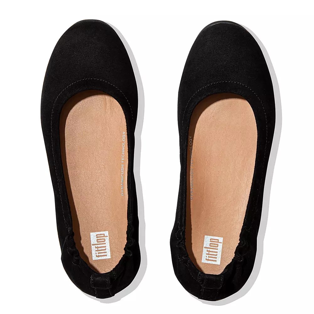 Fitflop ALLEGRO Suede Women's Ballet Flats Black | ZA-V-1463